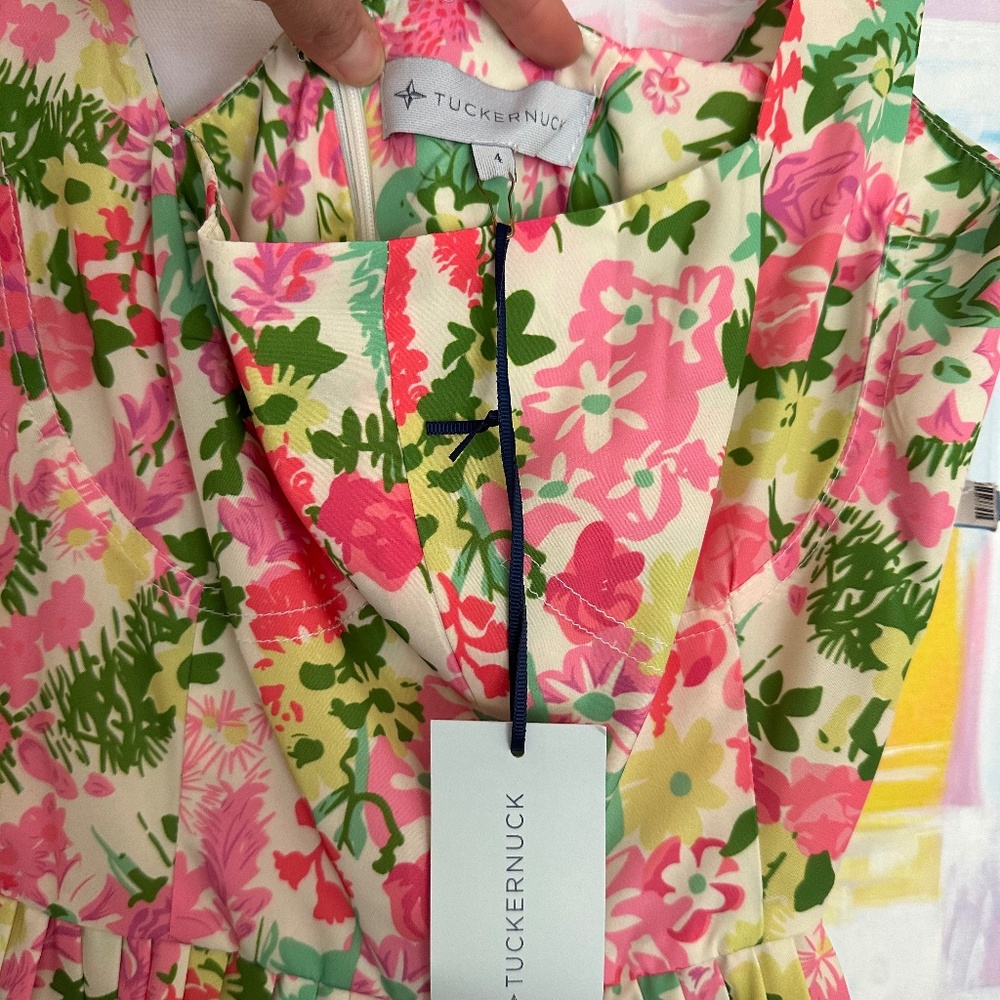 Tuckernuck Pink and Green Floral Pleated Sundress - Picture 2 of 5